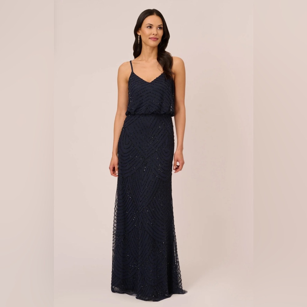 Adrianna Papell Navy Beaded gown